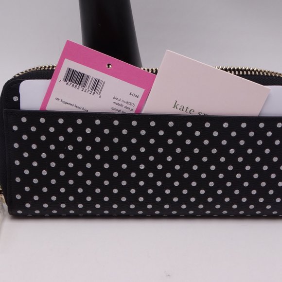 Kate Spade spencer metallic dot zip around continental wallet New - Picture 5 of 5